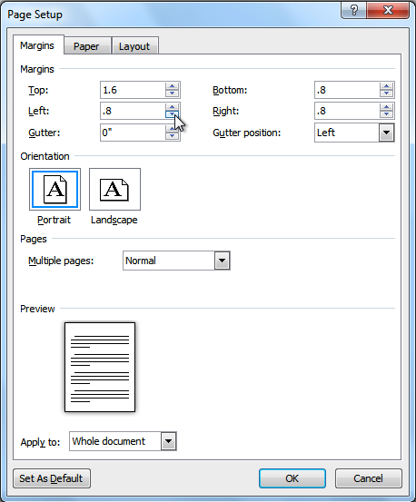 fit document to page when printing word 2016