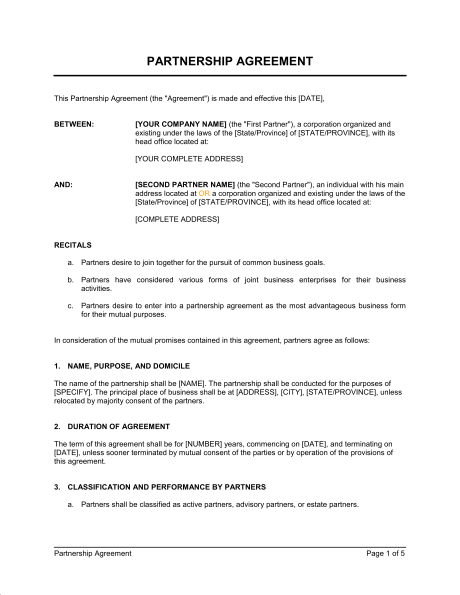 business partnership agreement word document