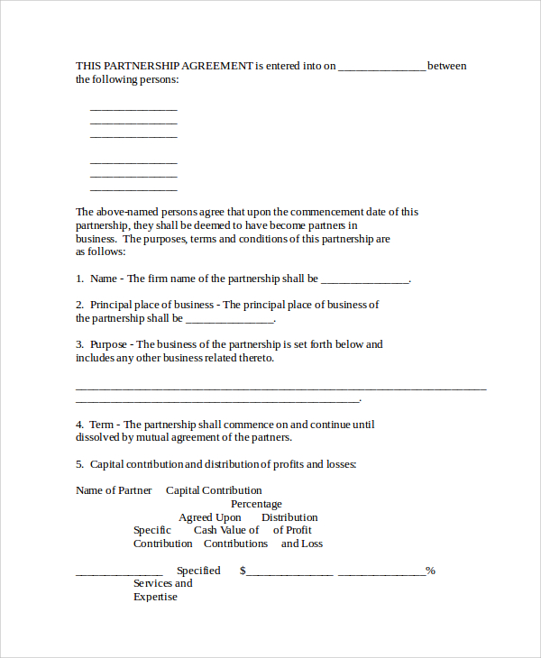 business partnership agreement word document