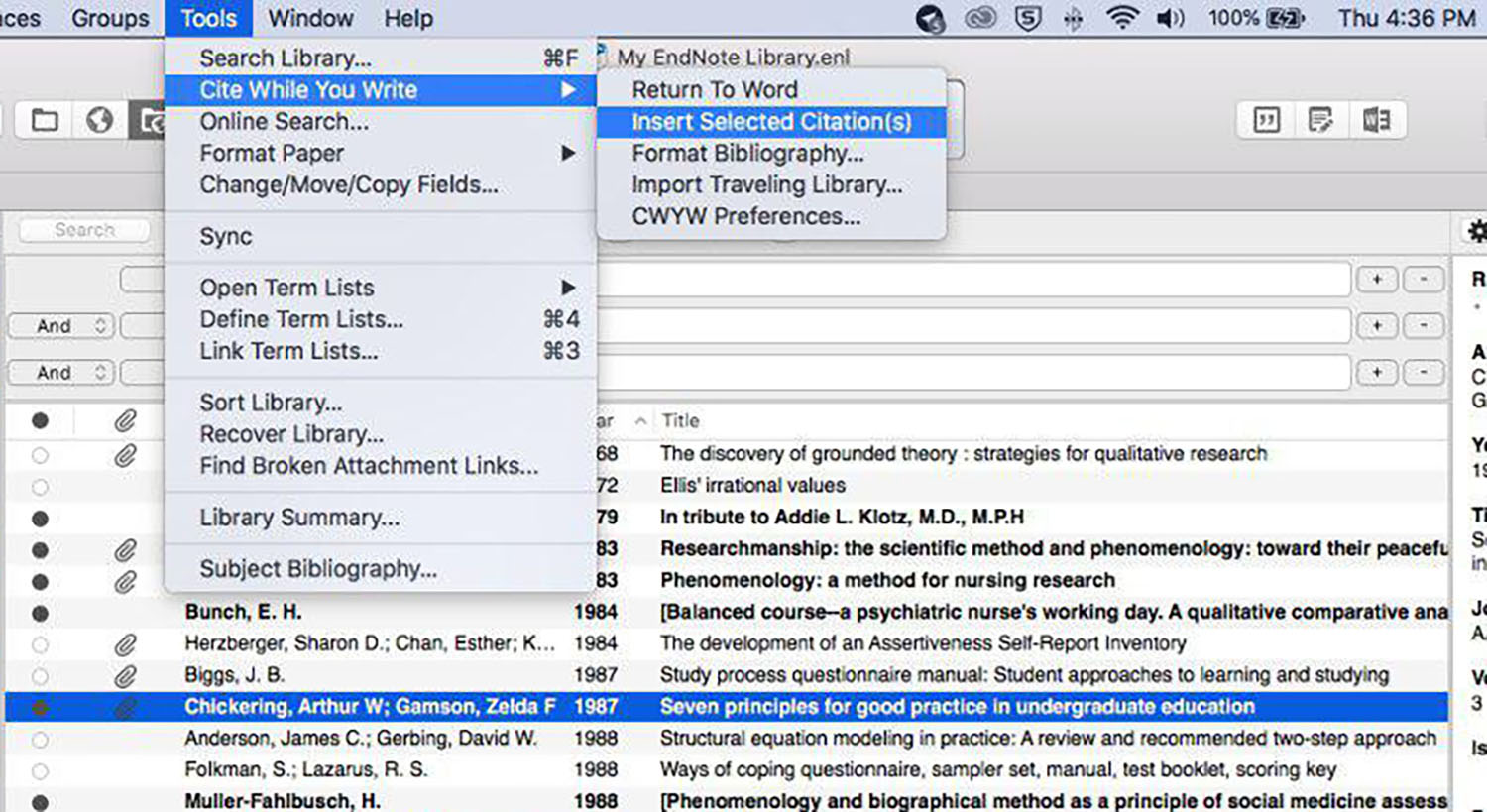 add citation format to endnote cite while you write