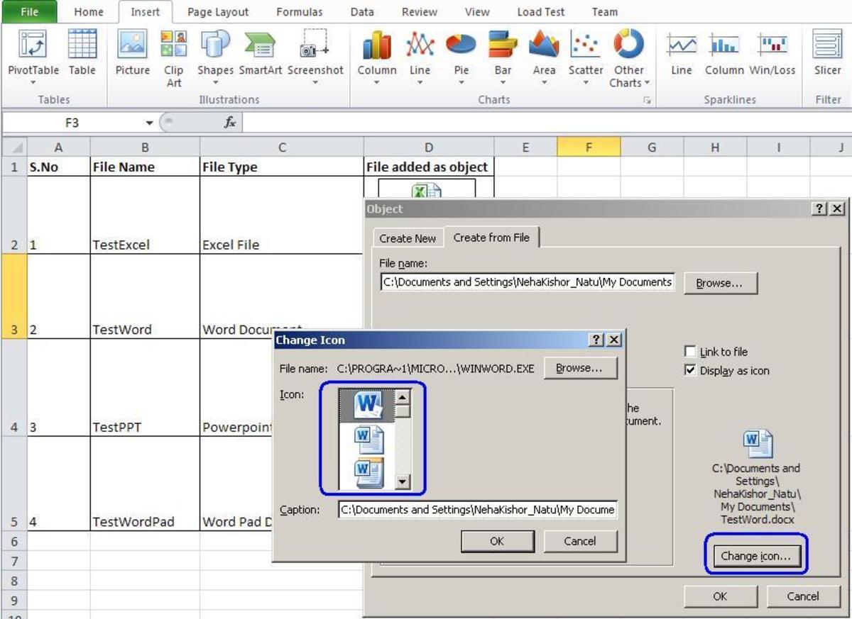 how to embed a document in excel